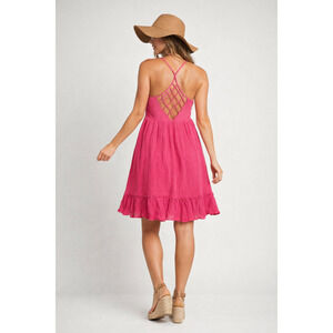backless summer dress racerback slinky flared deep v-neckline flirty small